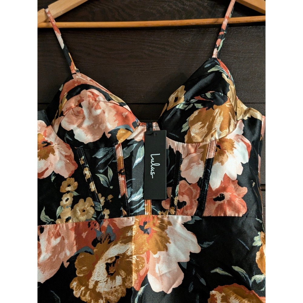 NWT Lulus Confident Delight Black Floral Tiered Bustier Maxi Dress Small - Picture 3 of 8